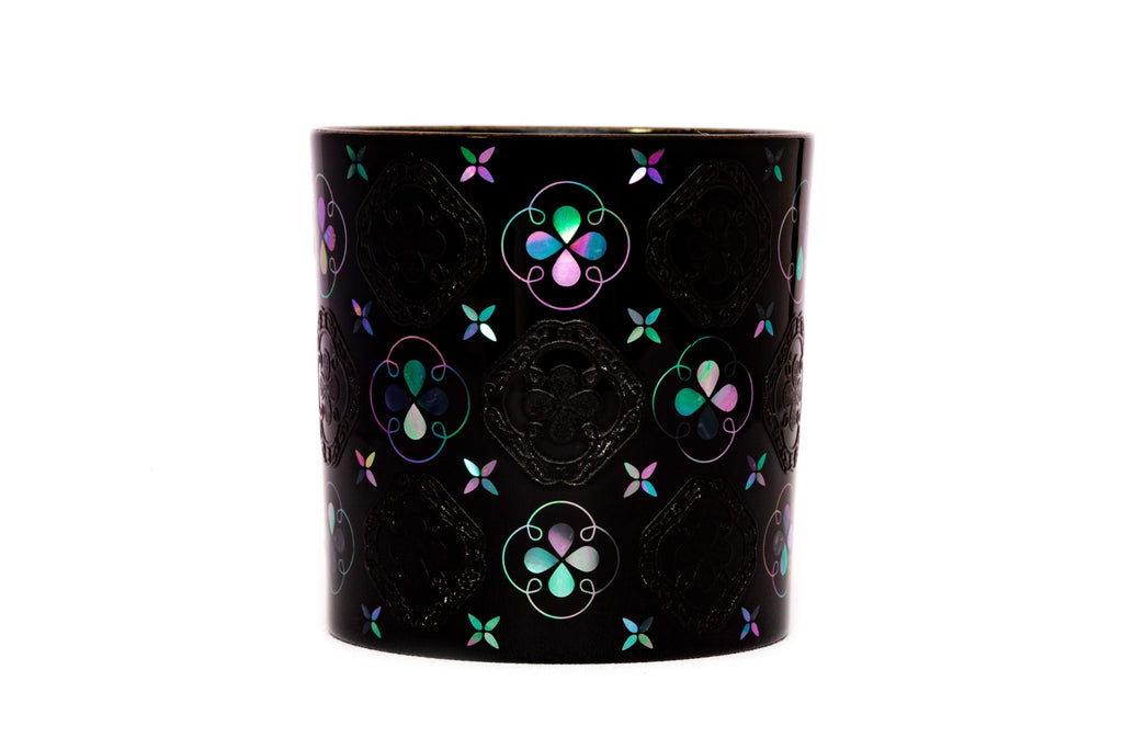 Crabapple Window Straight Cup in black lacquer with mother-of-pearl inlay