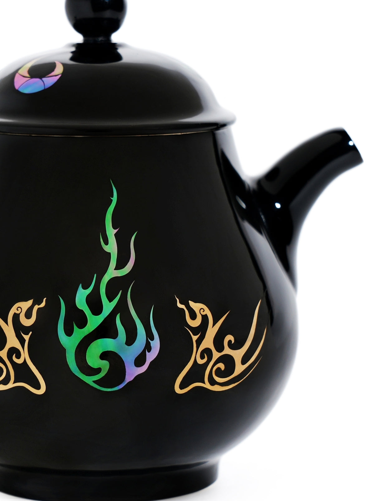 Nine Purple Fire mother-of-pearl flame inlay detail